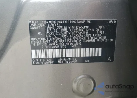 2014 Toyota Rav4 Limited z USA, uszkodzony, nr VIN 2T3DFREV8EW215170